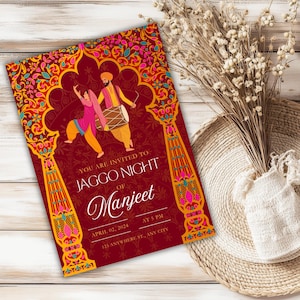 Modèle d'invitation de mariage indien Jaggo Nights, invitations pendjabi, carte de mariage pendjabi, invitation sikh à réserver la date, Sangeet Haldi Dholki