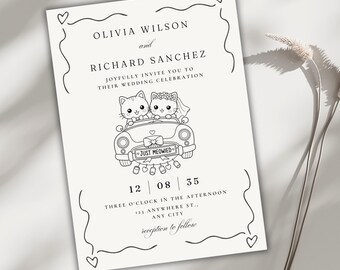 Cat Wedding Invitation Template | Editable Canva Wedding Invite | Cute Pet Lover Digital Download