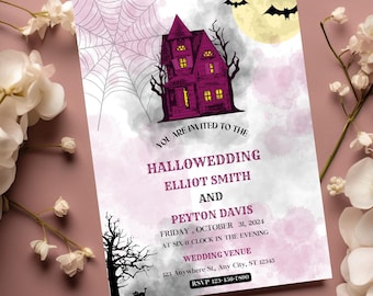 Invito a nozze gotico / Modello stampabile per invito a nozze di Halloween / Morte ci separi / Invito a nozze floreale spettrale / Matrimonio scheletro