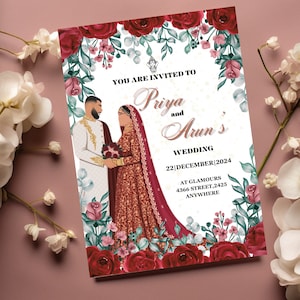 Cartão de convite de casamento indiano, convite de casamento Punjabi, convite indiano para salvar a data, convite Haldi Mayon Baraat Dholki, casamento sikh