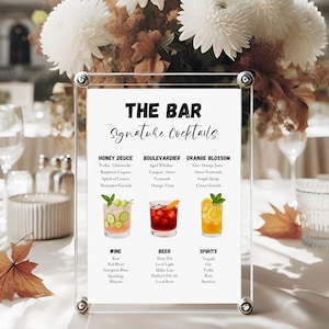 Signature Wedding Bar Menü Vorlage, bearbeitbares Getränke & Cocktail Schild, druckbare Bier und Weinkarte, modernes Bar Schild für den Empfang