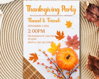 Mall för Friendsgiving-inbjudan, Inbjudan till Friendsgiving-middag, Inbjudan till Thanksgiving-middag, Höstmiddagsfirande, Tacksamma tillsammans