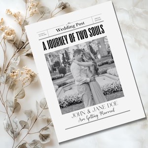 Newspaper Wedding Program with Timeline, Editable Wedding Newspaper Program, Printable Wedding Infographic, Folded Wedding Day Program