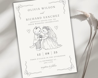 Cat Wedding Invitation Template | Editable Canva Wedding Invite | Cute Pet Lover Digital Download