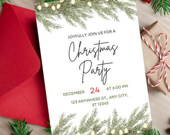 Editable Christmas Party Invitation Template, Printable Christmas Party Invite, Christmas Dinner Party Invitation, Holiday Party Invitation