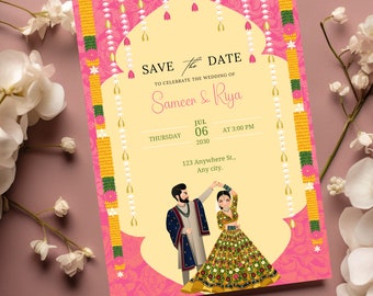 Indian Wedding Invitation card, Punjabi Wedding invitation, Save the Date Indian Invite, Haldi Mayon Baraat Dholki Invite, Sikh Wedding