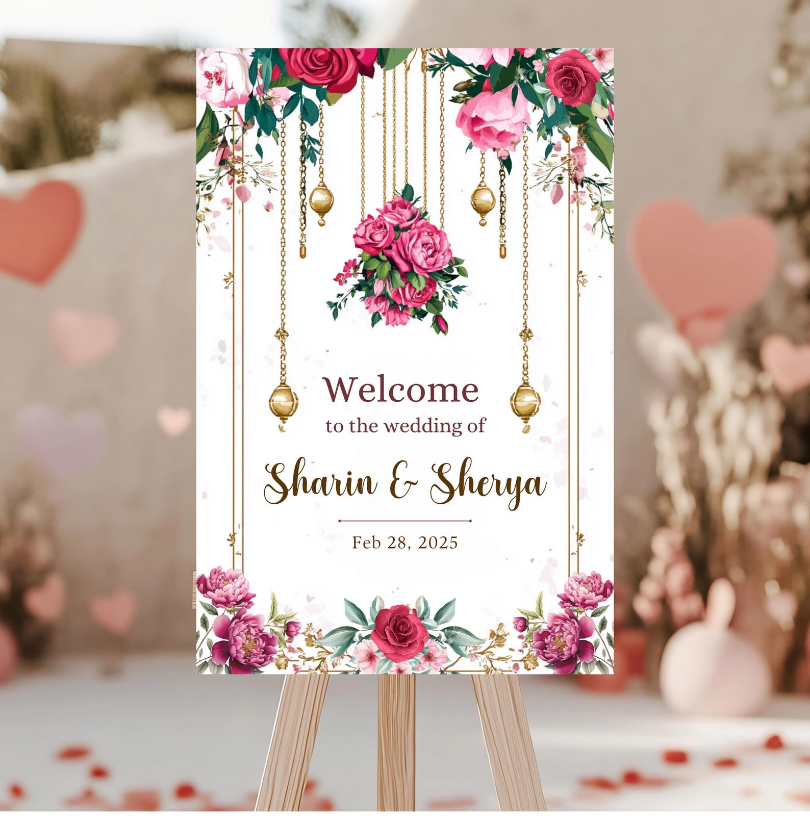 Indian Wedding Welcome Sign Template, Indian Wedding Decor, Pink Floral ...
