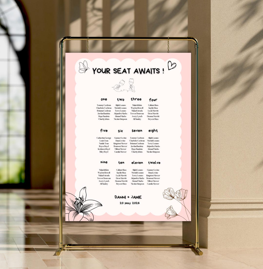 Hand Drawn Wedding Seating Chart Template, Quirky Table Seating ...