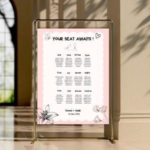 Hand drawn Wedding Seating Chart Template, Quirky Table Seating, Whimsical Wedding Table Plan, Fun Wedding Seating plan, take your seat sign