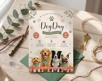 Dog Lover Celebration Invitation | Dog Day Party Invite | National Dog Day Celebration | Editable 5x7 Canva Template