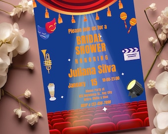 Theater Playbill-themed bridal shower invitation Template, Save the date Invite, Editable Canva template Invite