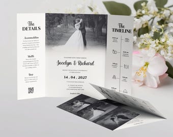 Photo Gatefold Wedding Invitation Template | Trifold Photo Booth Strip Invite | Folded Wedding Invitation