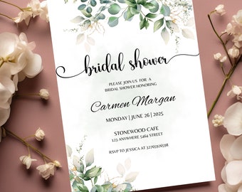 Eucalyptus Greenery Bridal Shower Invite, Boho Bridal Shower, Greenery Wedding shower Template, Botanical Bridal Shower party Invitation