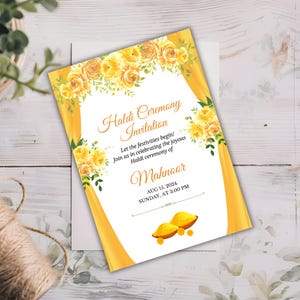Modèle d'Invitation Haldi modifiable, modèle d'Invitation de douche de mariage indien, Invitation Haldi minimale, modèle d'Invitations numériques