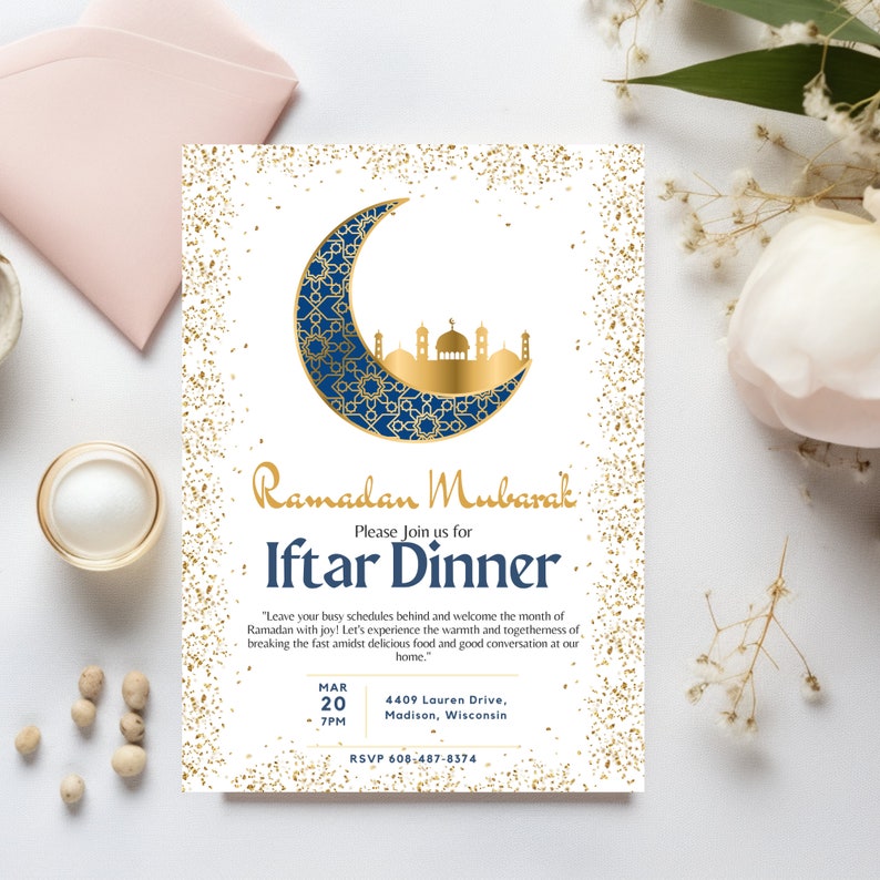 Uitnodiging voor Iftar-feest Iftar dineruitnodiging Ramadan-uitnodiging Afdrukbare islamitische viering uitnodigen afbeelding 6