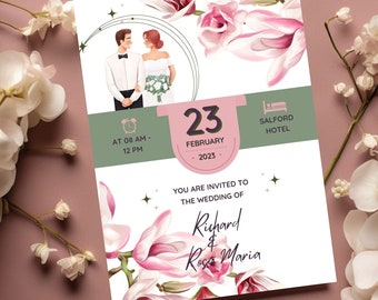 Pink Magnolia Wedding Invitation Template: Vintage Floral Garden Party (Digital Invitation)