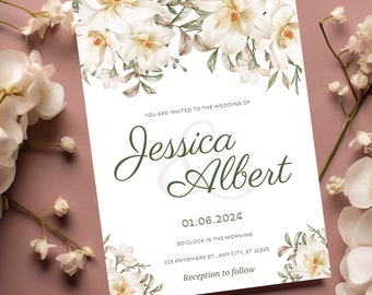 Southern Wedding Invitation, Magnolia Wedding Invite, Greenery Wedding Template, Botanical Wedding, Editable Garden Wedding Invitation