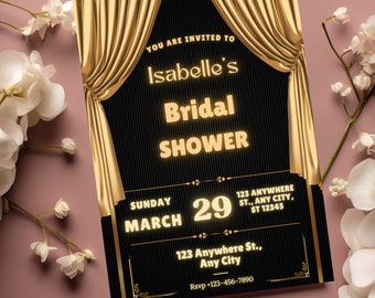 Theater Playbill-themed bridal shower invitation Template, Save the date Invite, Editable Canva template Invite
