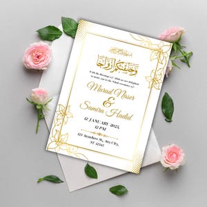 Modelo de convite de casamento muçulmano editável, convite de casamento muçulmano, walimah Shaadi, convite de casamento, convite de Nikkah islâmico, casamento islâmico