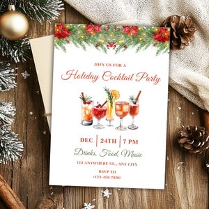 Convite para festa de coquetel de fim de ano, convite para festa de coquetel de Natal, tornando os espíritos brilhantes, convite para festa de adulto, editável Canva