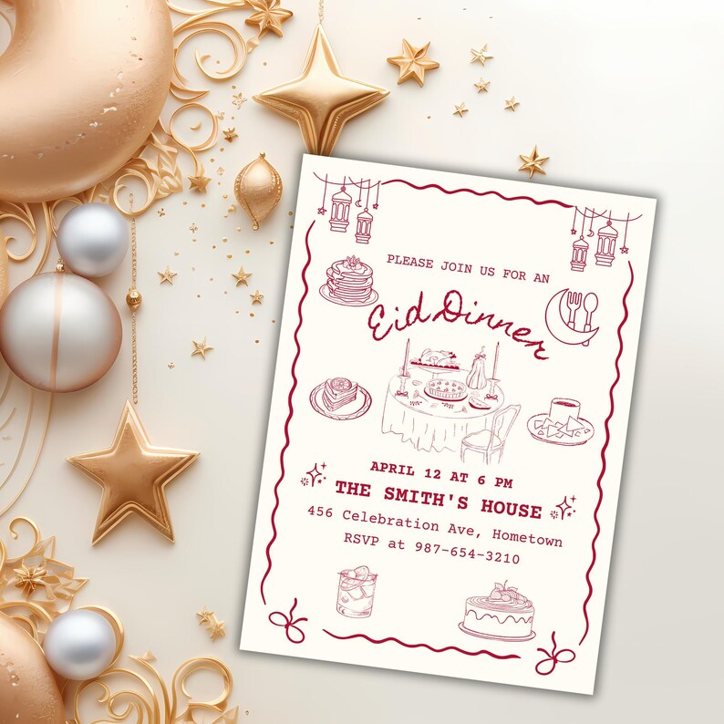 Invitación de Eid Mubarak / Invitación de Iftar / Cena de Eid / Invitación musulmana / Invitación virtual / Arte islámico / Ramadán / Eid Al Adha Fitr imagen 3