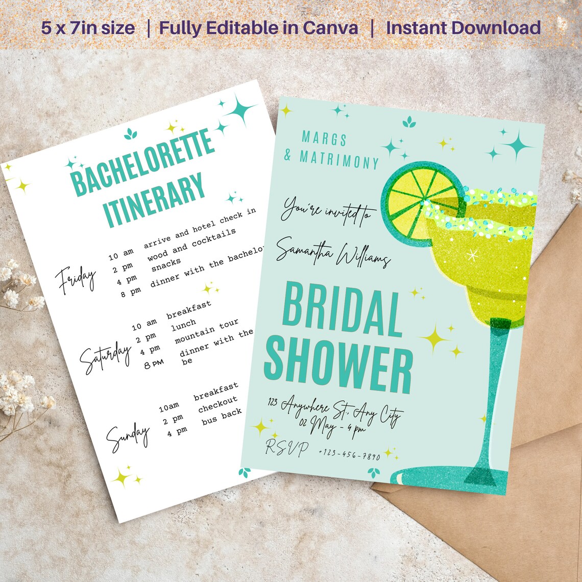 Margarita Bachelorette Party Invitation and Itinerary Template, Margs ...
