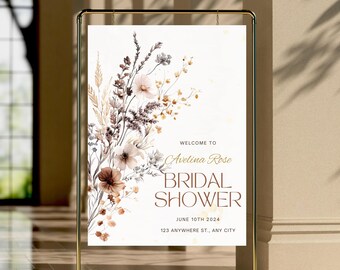 Editable Boho Bridal Shower Welcome Sign, Wildflower Bridal shower Welcome Sign, floral Garden Bridal Shower sign, Bridal Brunch Decor