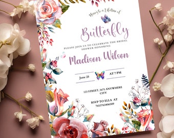 Lifetime of Butterflies Bridal Shower Invite Editable Wildflower Butterfly Template Printable Garden Party Invites Floral Party Invitation
