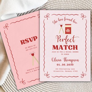 Perfect Match Bridal Shower Invitation | She Found Her Perfect Match Invite | Red & Pink Matchbox Theme | Editable Canva