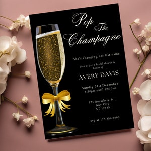 Editable Bridal Shower Invitation Template, pearl and prosecco Champagne wedding Shower Invite, champagne brunch invitation couple shower