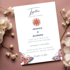 Mexican fiesta Wedding Invitation, Talavera Floral Bridal Shower Invite, Spring Shower Invite, colorful Flower Invitation, Wildflower invite