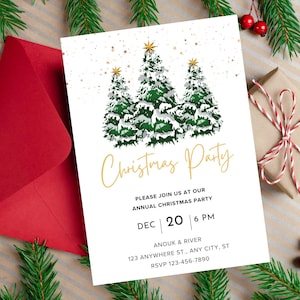 Modèle modifiable d'invitation à une fête de Noël, invitation à une fête de Noël imprimable, invitation à un dîner de Noël, invitation à une fête de Noël