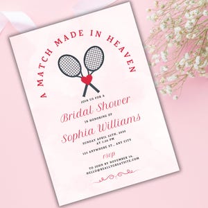 Tennis Bridal Shower Invitation Template Canva, Match Made in Heaven Theme, Celebrate Love On Court, Editable Bridal Invite, Canva Template