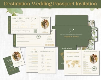 Destination Wedding Invitation Template | Passport & Boarding Pass Invite | Editable Travel Wedding Download