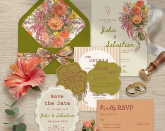 Floral Wedding Invitation Suite Template | Editable Vintage Wedding Stationery Set | Printable Wedding Bundle
