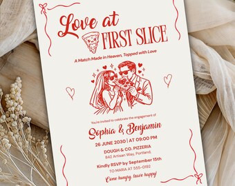 Love at First Slice Engagement Invitation | Pizza Bridal Shower Invite & Sign | Editable Couples Shower Template
