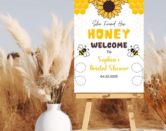 Sunflower Bee Bridal Shower Welcome Sign, Honey Bumble Bee Bridal Shower Welcome Sign 24x36 18x24 16x20 Printable Instant Download