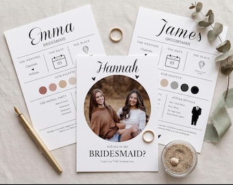 Bridesmaid Proposal Card Template | Editable Bridal Party Info Card | Canva Template