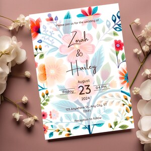 Mexican fiesta Wedding Invitation, Floral Bridal Shower Invite, Spring Bridal Shower Invite, colorful Flower Invitation, Wildflower invite
