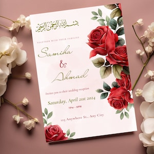 Modèle modifiable d'invitation de mariage musulman Nikkah walimah Shaadi, invitation de mariage, invitation de Baraat, invitation de dholki, invitation de mehndi numérique,