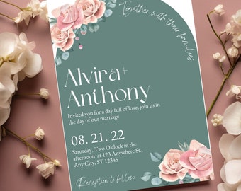 Sage Green Wedding Invite, Sage Invitation, Floral Arch Wedding Invitation, Botanical Wedding Invitation, Greenery Invitation, Editable