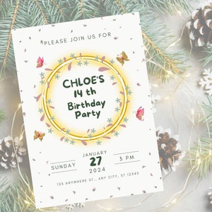 Editable Pink Butterfly Birthday Invite, Girl birthday Invitation, Garden Party first Birthday, Butterfly Kisses, Butterfly party Invitation