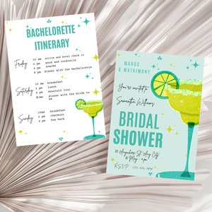 Margarita Bachelorette Party Invitation and Itinerary Template, Margs and Matrimony Bachelorette Weekend Invite, Final Fiesta Bachelorette
