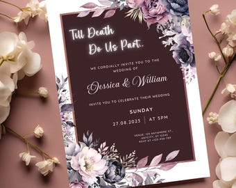 Halloween Wedding Invitation Template | Vintage Gothic Wedding Template | Black Wedding | Till Death Do Us Part | The Lovers