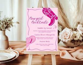 Cowgirl Cocktails Bar Sign Template, Lets Go Girls, Disco Western Drinks Menu, Rodeo Bachelorette Party Sign,