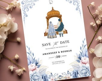 Indian Wedding Invitation Template, Anand Karaj invites, Punjabi invitations, Punjabi Wedding card, Sikh invitation, Save the Date