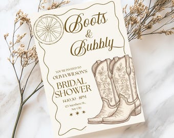 Boots and Bubbly Bridal Shower Invitation, Cowgirl Boots Bridal Shower Invite, rustic western country cowgirl invite, Western Bridal Shower