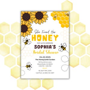 Bee Bridal Shower Invitation, Honey Bee Invitation, Editable Sunflower She Found Her Honey Rustic Bridal Wedding Shower Invitation