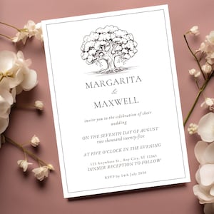 Southern Oak Tree Wedding Invitation, Rustic Shabby Oak Wedding, Forest wedding, Magnolia Vintage Wedding, Editable Minimalist Boho Invite