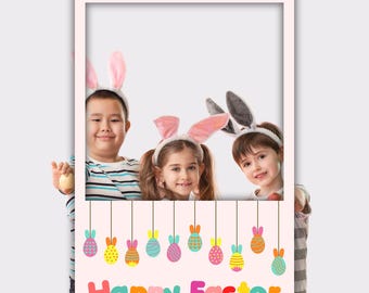 Osterhase Photo Booth Rahmen Vorlage | 24x36" bedruckbarer OsterSelfie Rahmen | Osterparty Dekoration | Sofort Download